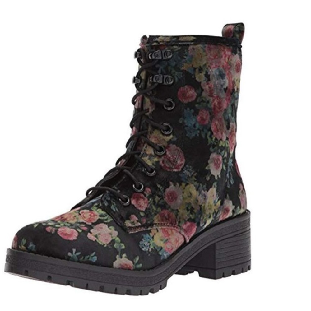 Madden Girl Eloisee Floral Velvet Combat Boot